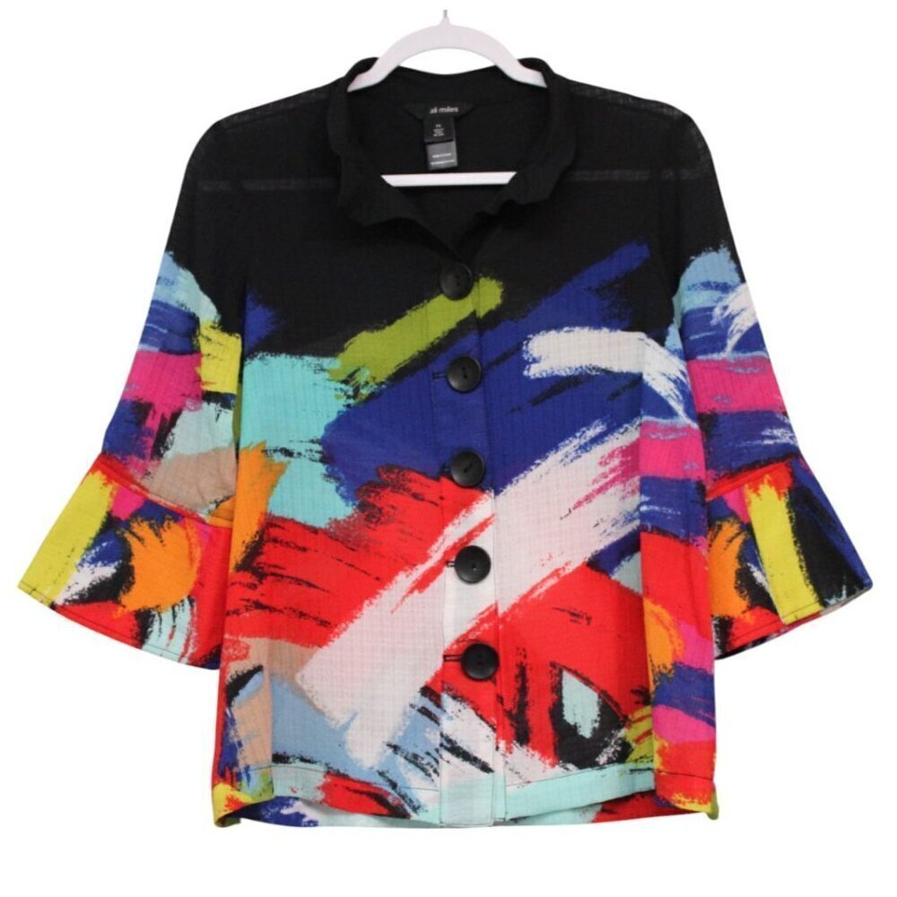 Ali Miles Blouse Size Petite Small Career Business Casual Artsy Rainbow Sheer